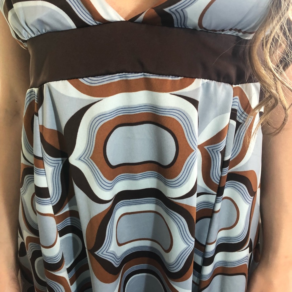 2 LEFT XS & S Boho Chic Blue & Brown Mini Dress - Picture 3 of 4